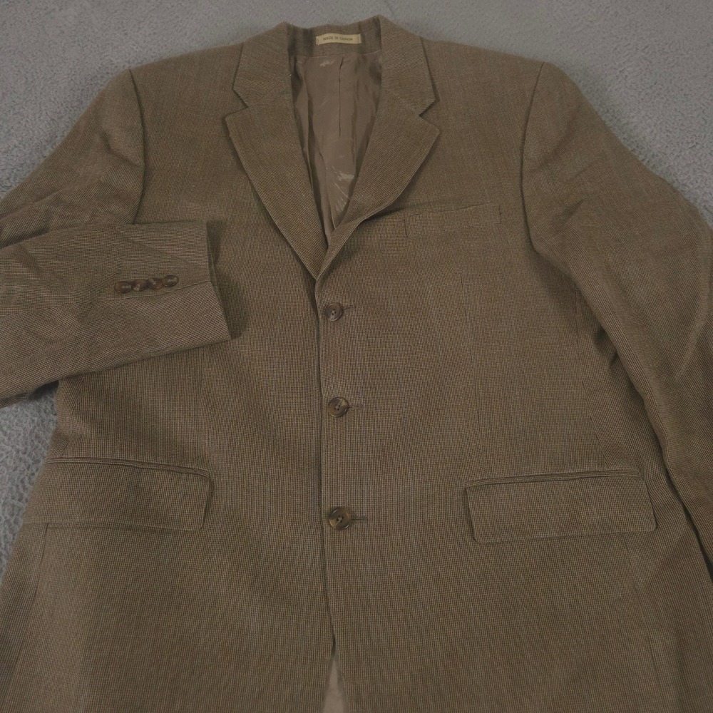Lauren Ralph Lauren Blazer Mens 44 Long Tan Silk Wool Houndstooth Sport Coat
